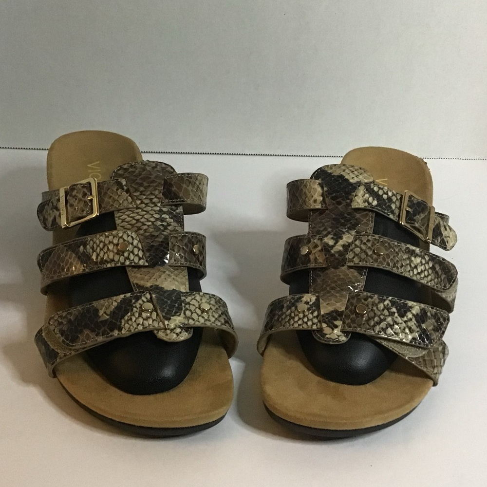 Vionic Radia Snakeskin wedge triple strap sandal. 9